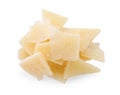 Pile of parmesan cheese pieces on white background, top view Royalty Free Stock Photo