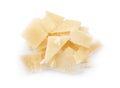 Pile of parmesan cheese pieces on white background, top view Royalty Free Stock Photo