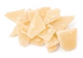 Pile of parmesan cheese pieces on background, top view Royalty Free Stock Photo