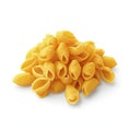 A pile of pasta shells on a white background