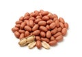 Pile of raw peanuts with one peanut shell isolated on white Royalty Free Stock Photo