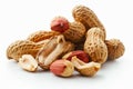 Pile of peanuts on white background in natural light. Neural network AI generated Royalty Free Stock Photo
