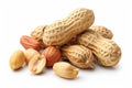 Pile of peanuts on white background in natural light. Neural network AI generated Royalty Free Stock Photo