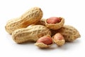 Pile of peanuts on white background in natural light. Neural network AI generated Royalty Free Stock Photo