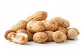 Pile of peanuts on white background in natural light. Neural network AI generated Royalty Free Stock Photo