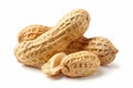 Pile of peanuts on white background in natural light. Neural network AI generated Royalty Free Stock Photo