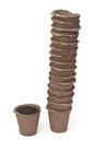 Pile peat pots for growing seedlings