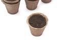 Pile peat pots for growing seedlings