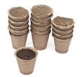Pile peat pots for growing seedlings