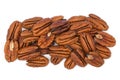 Pile Pecan nuts isolated on white background. Heap shelled Pecans nut closeup Royalty Free Stock Photo