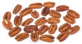 Pile Pecan nuts isolated on white background. Heap shelled Pecans nut closeup