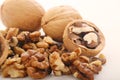 A pile of peeled walnuts at white background Royalty Free Stock Photo