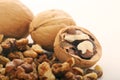 A pile of peeled walnuts at white background Royalty Free Stock Photo