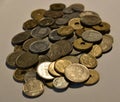 Pile of peseta coins with white background