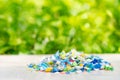 A Pile of PET bottle flakes, Plastic bottle crushed, Small pieces of cut colorful plastic bottles Royalty Free Stock Photo