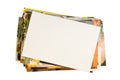 Pile of photographs with empty frame Royalty Free Stock Photo