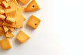 A pile of pieces of cheese on a white background, created by Generative AI