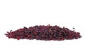 Pile of pieces dried red beetroot isolated on white