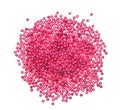 Pile of pink beads on white background, top view Royalty Free Stock Photo