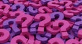 Pile of Pink and Purple Question Marks: 3D Render of Unanswered Queries, Uncertainty, and Questions