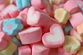 Pile of Pink and White Heart Shaped and Pastel Color Flower Shaped Marshmallow Candies Royalty Free Stock Photo