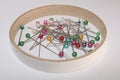 pile of pins on white table Royalty Free Stock Photo
