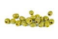 Pile of pitted green olives isolated on white