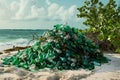 A pile of plastic bottles on a beach Royalty Free Stock Photo