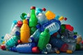 pile of plastic bottles with different colored caps and labels, for recycling Royalty Free Stock Photo