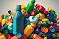 pile of plastic bottles with different colored caps and labels, for recycling Royalty Free Stock Photo