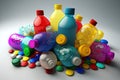 pile of plastic bottles with different colored caps and labels, for recycling Royalty Free Stock Photo