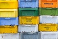 Pile plastic fish boxes Royalty Free Stock Photo