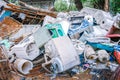 Pile of used washing machine for recycling