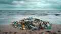 pile of plastic waste and bottles on beach shore Royalty Free Stock Photo