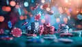 A pile of poker chips is flying through the air by AI generated image Royalty Free Stock Photo
