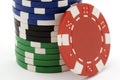 Pile of poker chips isolated on white. Royalty Free Stock Photo