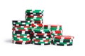 A pile of poker chips  on white background. Royalty Free Stock Photo