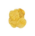 Pile potato chips isolated on white background. Tasty fried potato slices in closeup Royalty Free Stock Photo