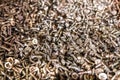 Pile of pozidriv head type screws, with a blurred background Royalty Free Stock Photo