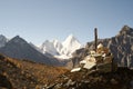 Pile of prayer stones in front of mount jampayang in yading national park, china