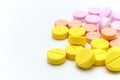 Pile of prescription drugs, pills and tablets of different colors, Orange Yellow and pink Royalty Free Stock Photo