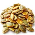 Pile of pumpkin seeds, a staple food ingredient, on white background Royalty Free Stock Photo