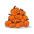 Pile of pumpkins for Halloween. Lot of vegetables for terrible h