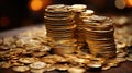 A Pile of Pure Gold Coins The Coins Are Ancient Chinese Gold Coins Focused Foreground Royalty Free Stock Photo