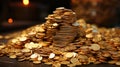 A Pile of Pure Gold Coins The Coins Are Ancient Chinese Gold Coins Focused Foreground Royalty Free Stock Photo