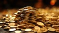 A Pile of Pure Gold Coins The Coins Are Ancient Chinese Gold Coins Focused Foreground Royalty Free Stock Photo