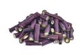 Pile of purple or red yard long bean slice on white Royalty Free Stock Photo