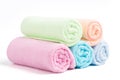 Pile of rainbow colored towels isolated Royalty Free Stock Photo