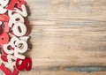 closeup image with pile numbers on wooden table