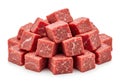 Pile of raw diced beef cubes isolated on white background Royalty Free Stock Photo